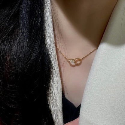 [Renovia Jewelry]LOVE DOUBLE RING HALF DIAMOND NECKLACE