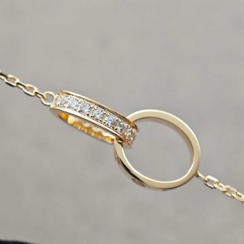 [Renovia Jewelry]LOVE DOUBLE RING HALF DIAMOND NECKLACE