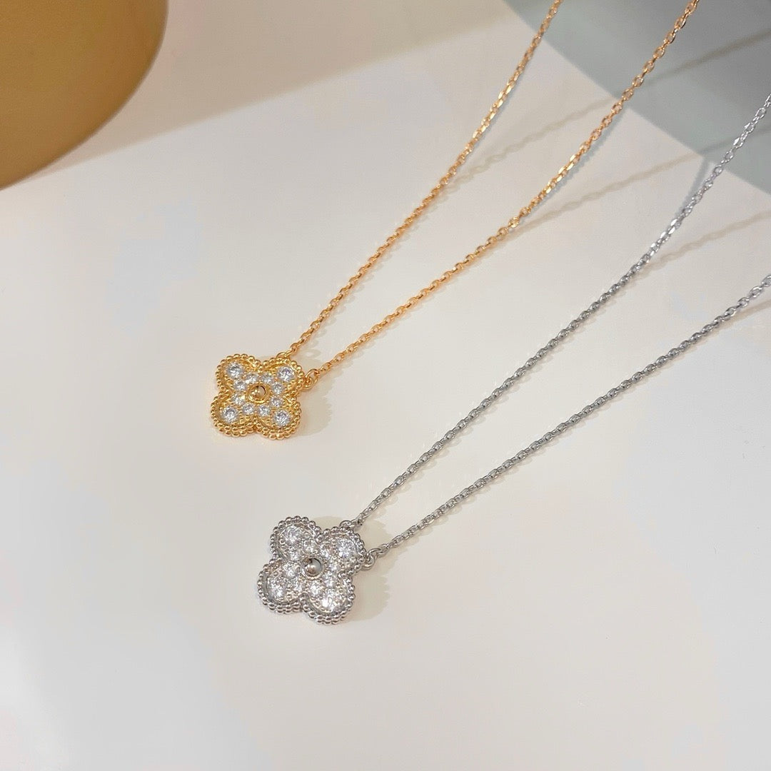 [Renovia Jewelry]CLOVER 15MM DIAMOND SINGLE FLOWER NECKLACE