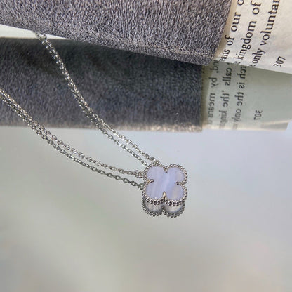 [Renovia Jewelry]CLOVER 15MM BLUE CHALCEDONY NECKLACE SILVER