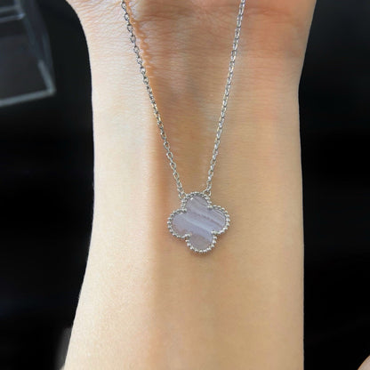 [Renovia Jewelry]CLOVER 15MM BLUE CHALCEDONY NECKLACE SILVER