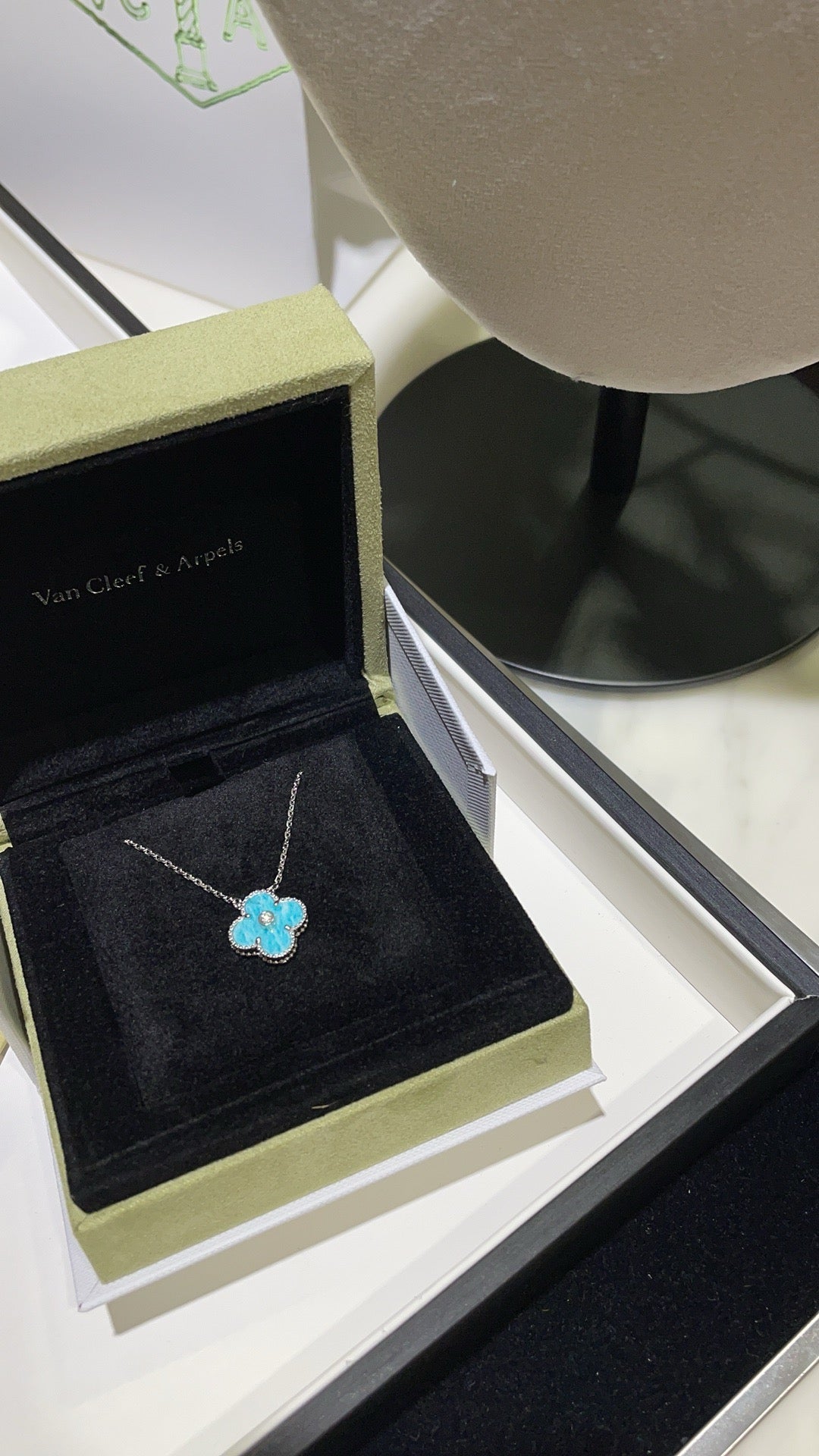 [Renovia Jewelry]CLOVER 15MM DIAMOND SVRES PORCELAIN  NECKLACE SILVER