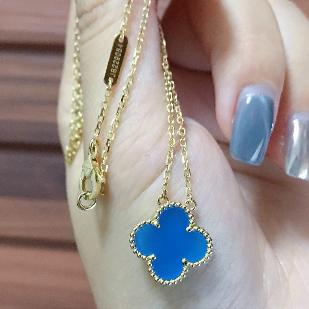 [Renovia Jewelry]CLOVER 15MM BLUE AGATE NECKLACE
