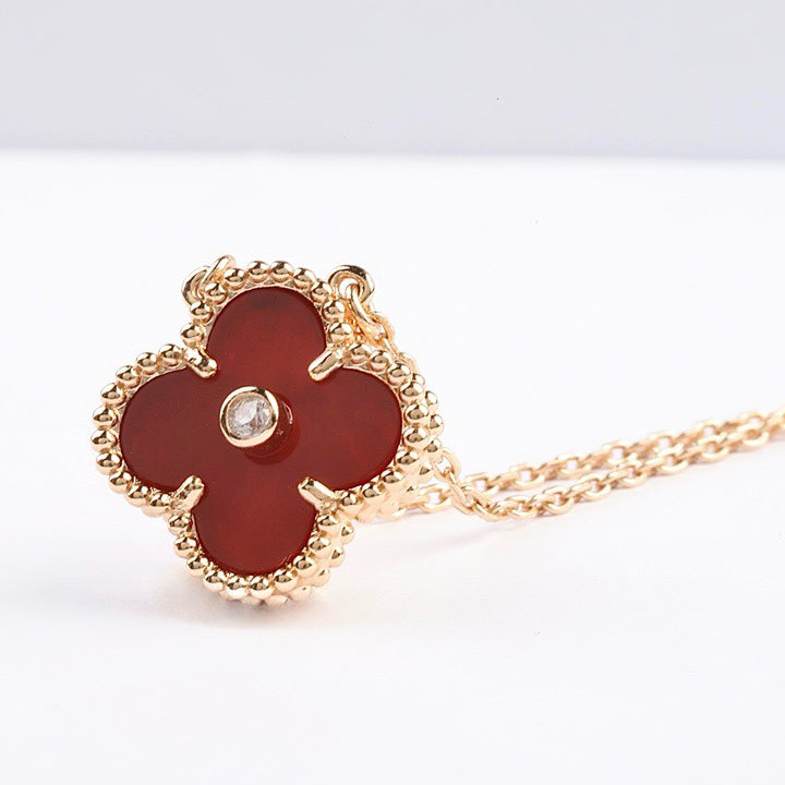 [Renovia Jewelry]CLOVER 15MM DIAMOND CARNELIAN NECKLACE