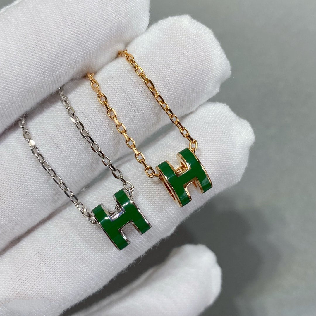 [Renovia Jewelry]POP H GREEN NECKLACE SILVER AND GOLD