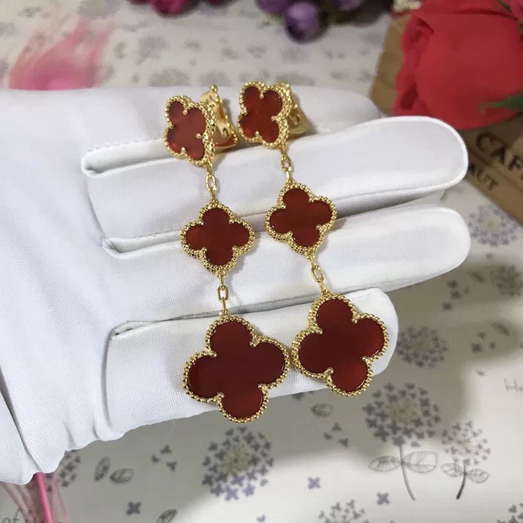 [Renovia Jewelry]CLOVER 3 MOTIF CARNELIAN DROP EARRINGS
