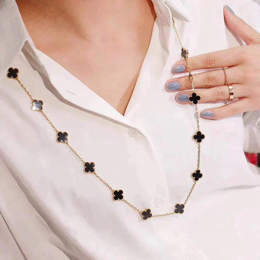[Renovia Jewelry]CLOVER 20 MOTIFS ONYX NECKLACE