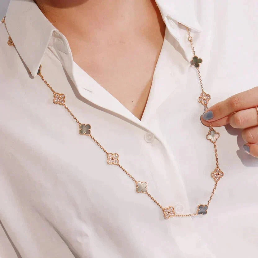 [Renovia Jewelry]CLOVER 20 MOTIFS DARK MOP DIAMOND  NECKLACE