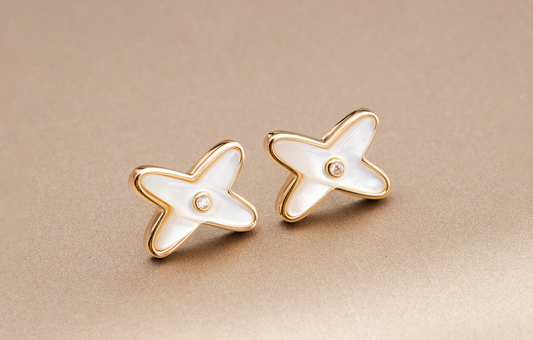 [Renovia Jewelry]JEUX DE WHITE MOP PINK GOLD DIAMOND EARRINGS
