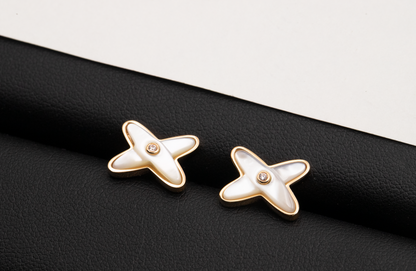 [Renovia Jewelry]JEUX DE WHITE MOP ROSE GOLD DIAMOND EARRINGS