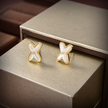 [Renovia Jewelry]JEUX DE WHITE MOP GOLD DIAMOND EARRINGS