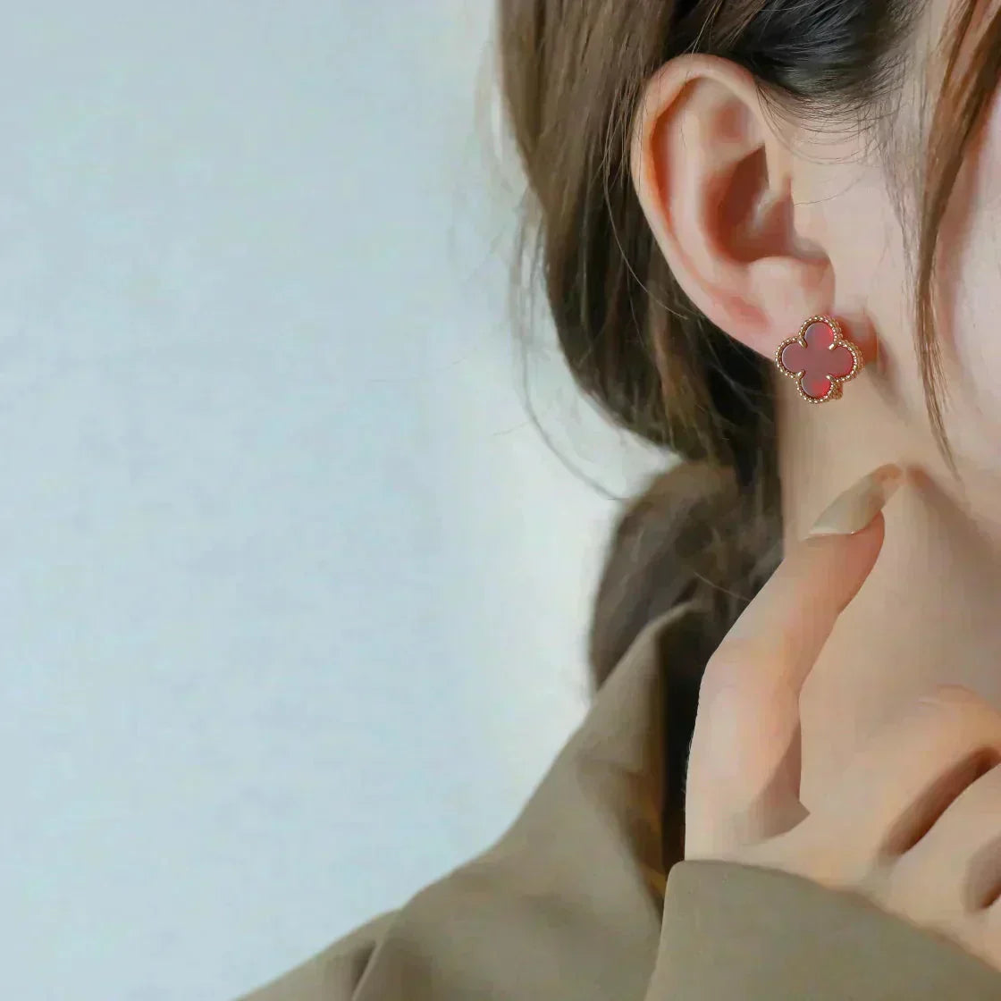 [Renovia Jewelry]CLOVER MEDIUM 1 MOTIFS CARNELIAN  EARRINGS