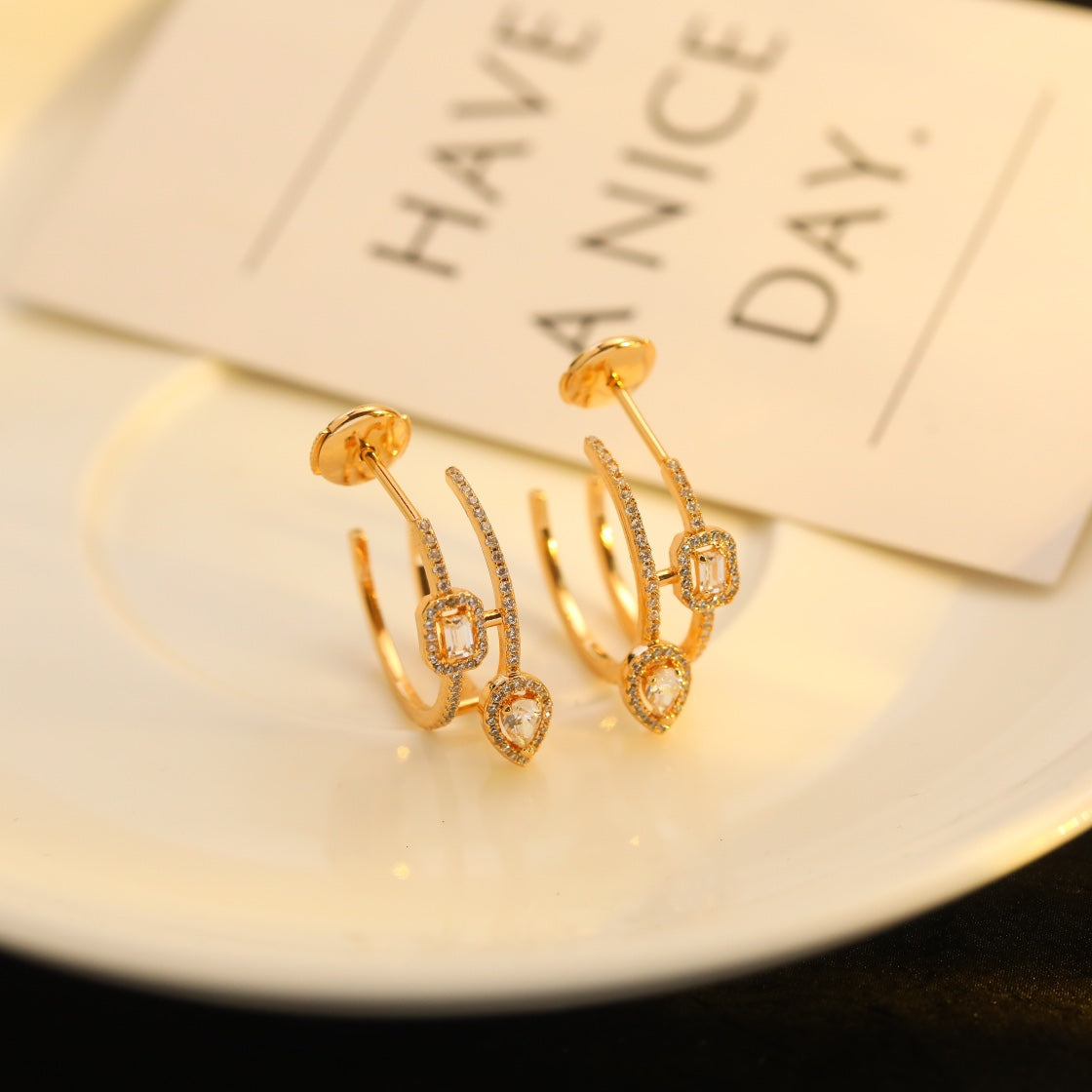 [Renovia Jewelry]CREOLES MY TWIN 2 RANGS SILVER DIAMOND EARRINGS