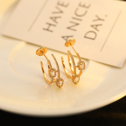 [Renovia Jewelry]CREOLES MY TWIN 2 RANGS SILVER DIAMOND EARRINGS