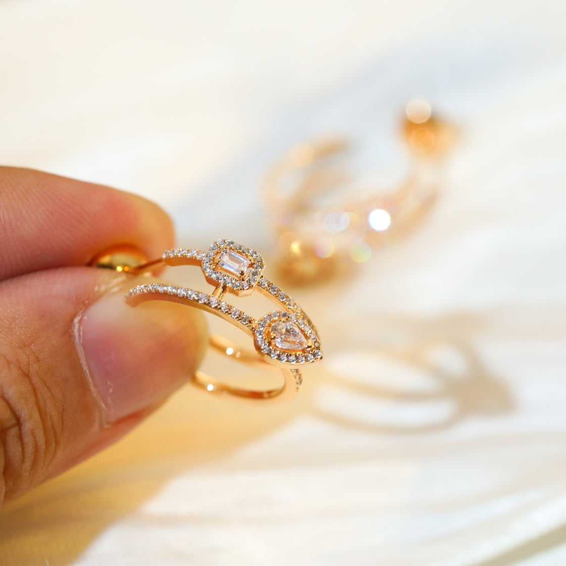 [Renovia Jewelry]CREOLES MY TWIN 2 RANGS SILVER DIAMOND EARRINGS