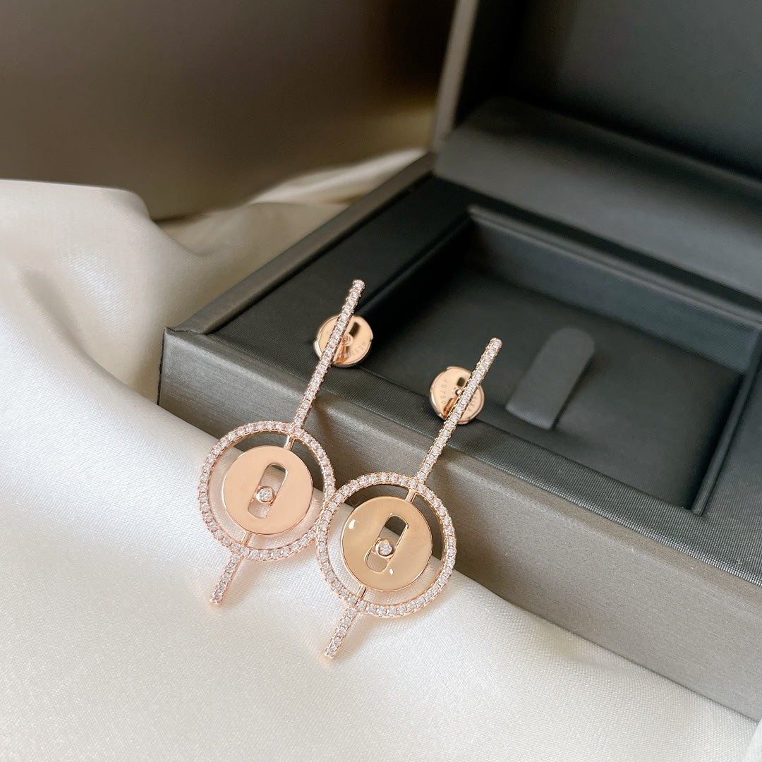 [Renovia Jewelry]LUCKY MOVE ARROW PINK GOLD DIAMOND EARRINGS