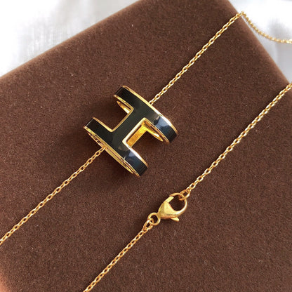 [Renovia Jewelry]HM CLIC BLACK ENAMEL GOLD NECKLACE
