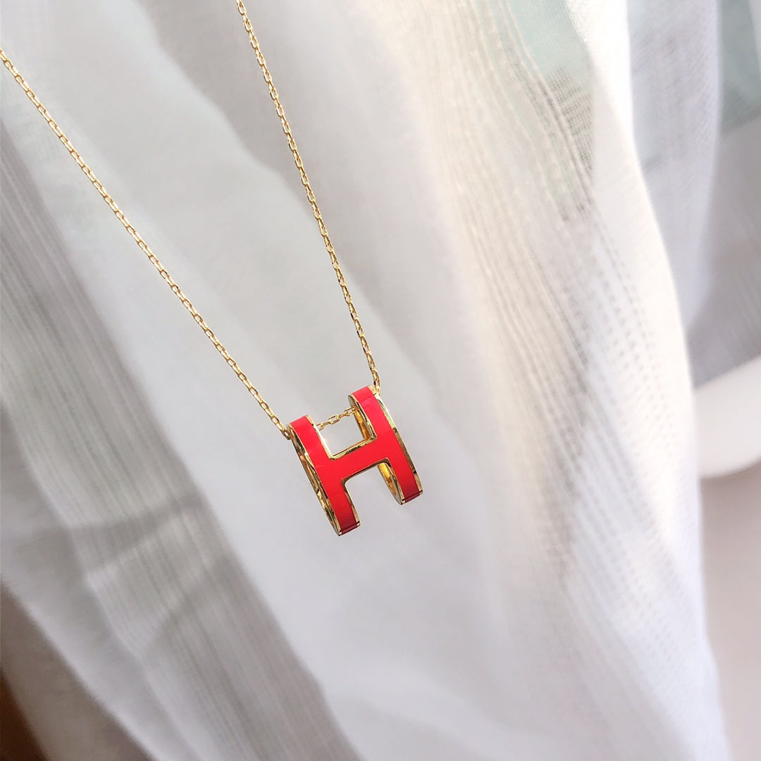 [Renovia Jewelry]HM CLIC RED ENAMEL GOLD NECKLACE