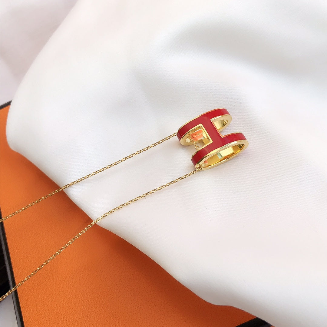 [Renovia Jewelry]HM CLIC RED ENAMEL GOLD NECKLACE