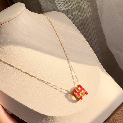 [Renovia Jewelry]HM CLIC RED ENAMEL GOLD NECKLACE