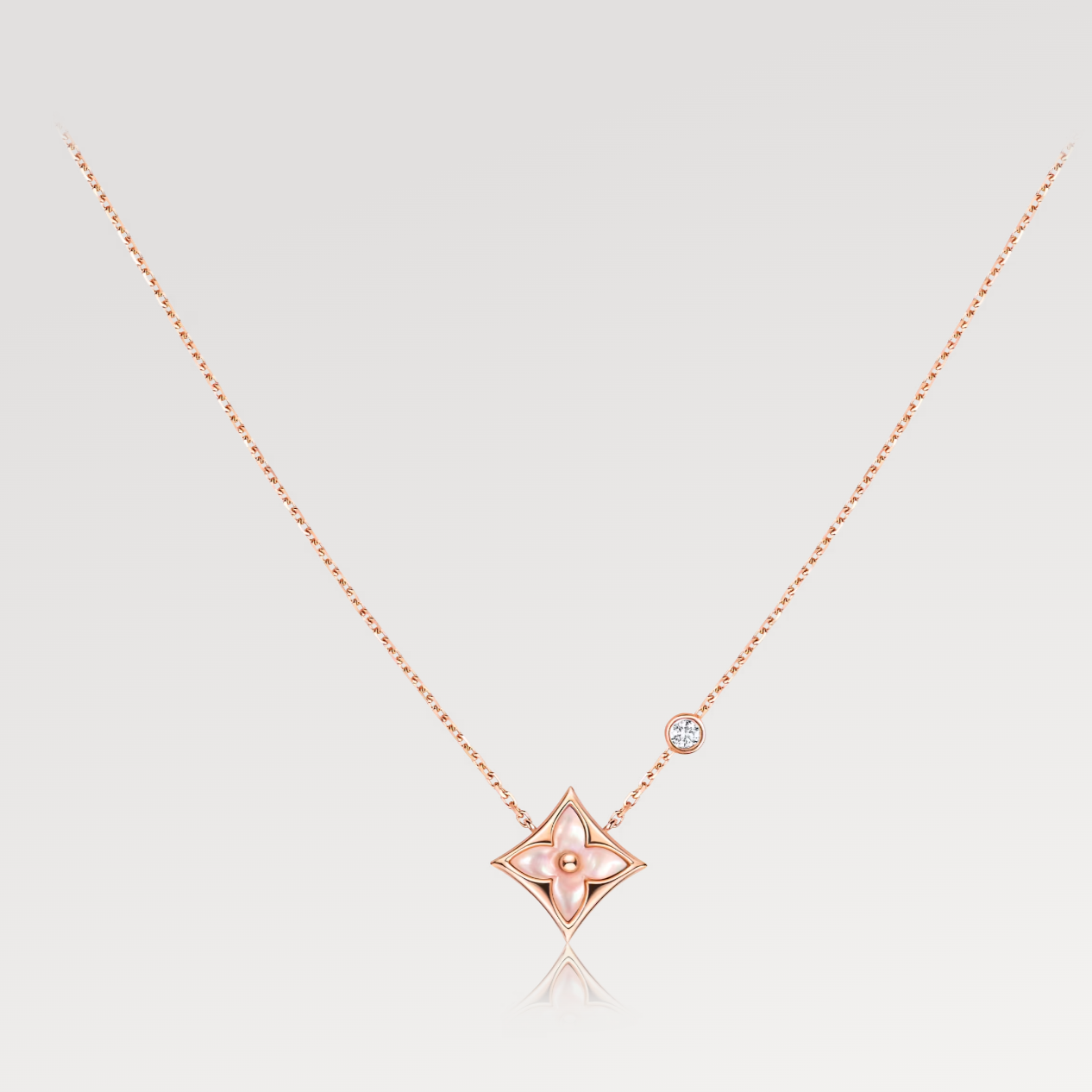[Renovia Jewelry]STAR PINK MOP 1 DIAMOND PINK GOLD NECKLACE