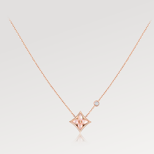 [Renovia Jewelry]STAR PINK MOP 1 DIAMOND PINK GOLD NECKLACE
