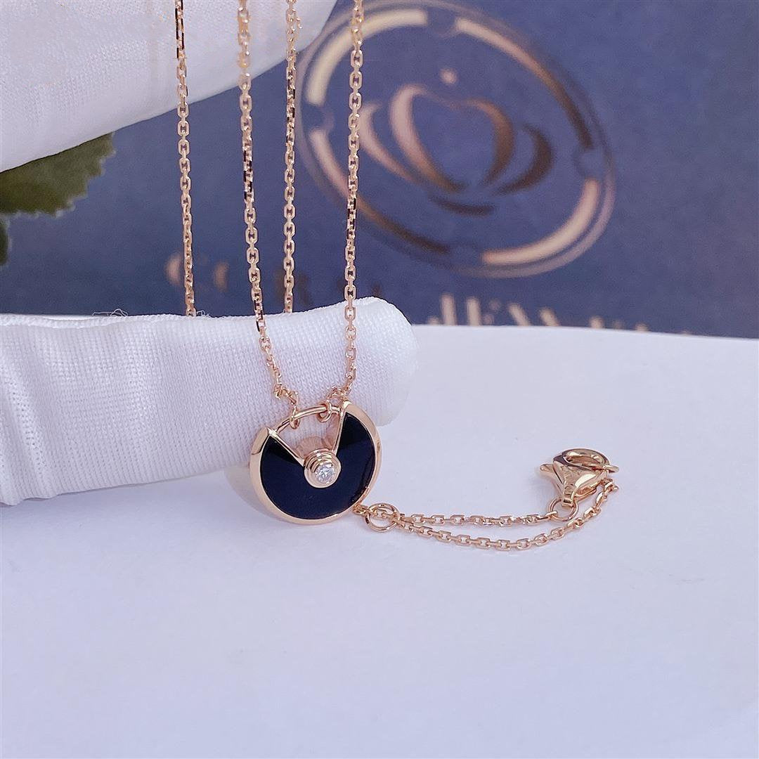 [Renovia Jewelry]AMULETTE ROSE GOLD ONYX NECKLACE