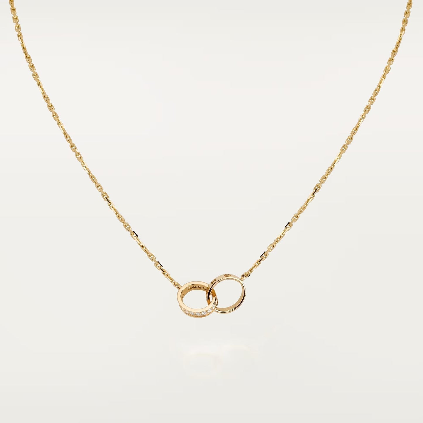 [Renovia Jewelry]LOVE DOUBLE RING HALF DIAMOND NECKLACE