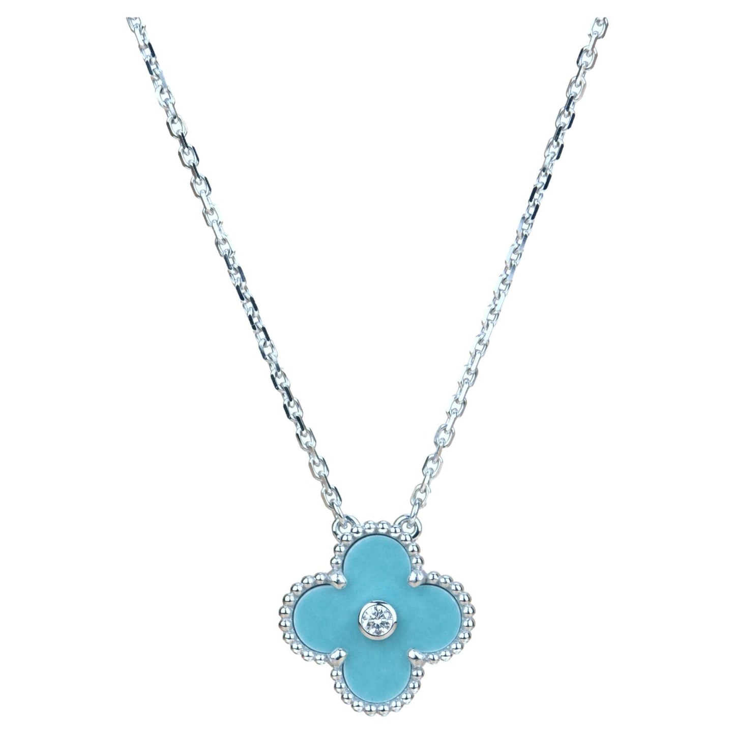 [Renovia Jewelry]CLOVER 15MM DIAMOND SVRES PORCELAIN  NECKLACE SILVER