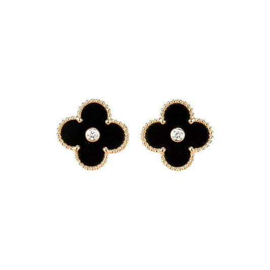 [Renovia Jewelry]CLOVER MEDIUM 1 MOTIFS ONYX DIAMOND EARRINGS