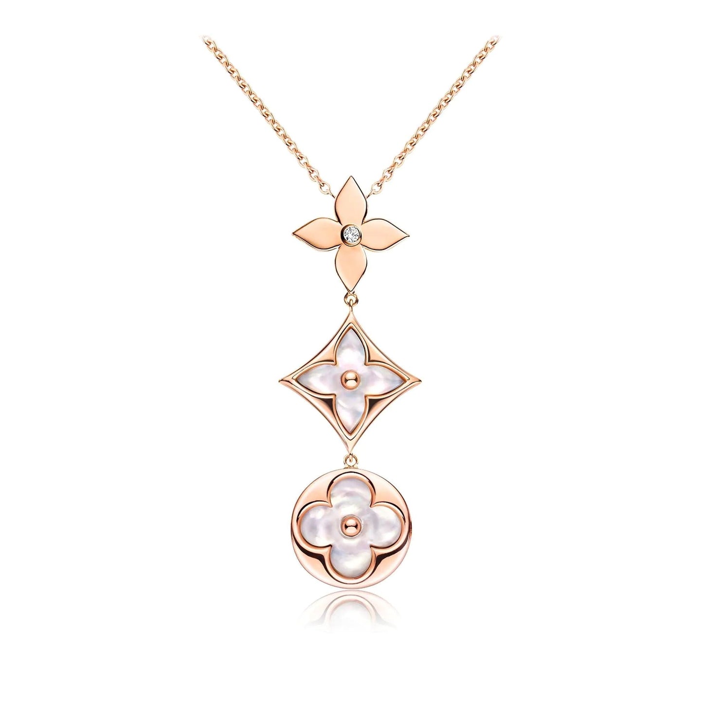 [Renovia Jewelry]COLOR BLOSSOM LARIAT NECKLACE PINK GOLD WHITE MOTHER PEARL AND DIAMOND