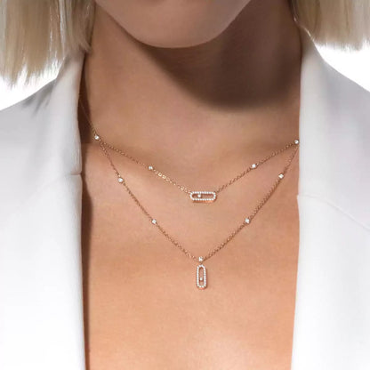 [Renovia Jewelry]2 Rows Rose Gold Diamond Pave_ Necklace Move Uno