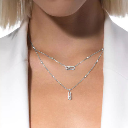 [Renovia Jewelry]2 Rows Rose Gold Diamond Pave_ Necklace Move Uno