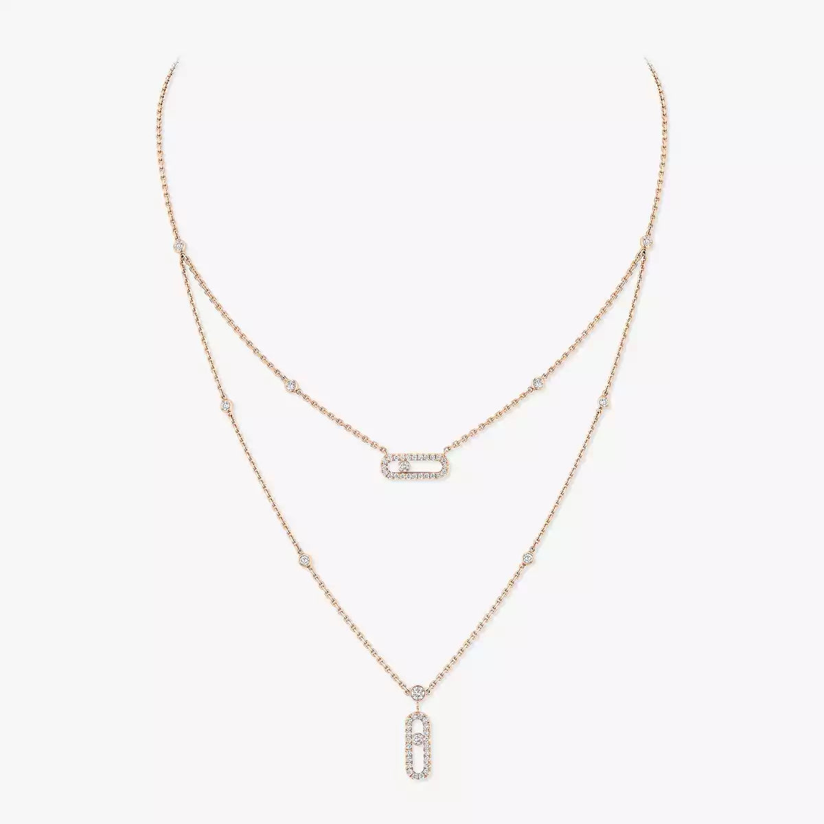 [Renovia Jewelry]2 Rows Rose Gold Diamond Pave_ Necklace Move Uno