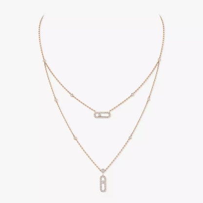 [Renovia Jewelry]2 Rows Rose Gold Diamond Pave_ Necklace Move Uno