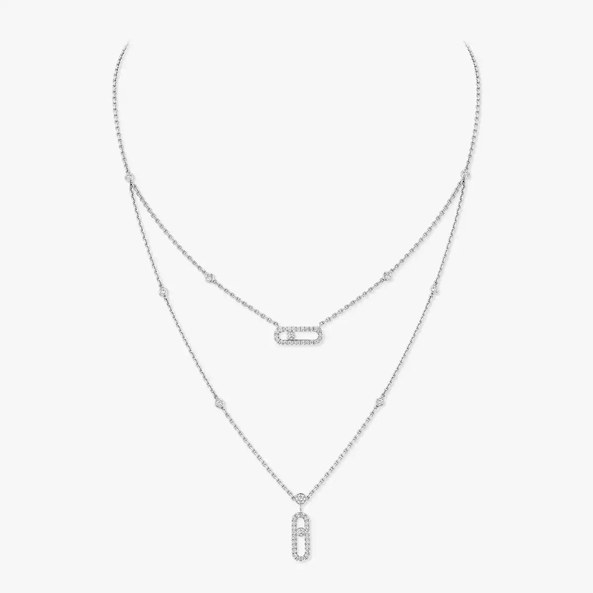 [Renovia Jewelry]2 Rows Rose Gold Diamond Pave_ Necklace Move Uno