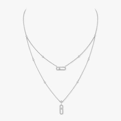 [Renovia Jewelry]2 Rows Rose Gold Diamond Pave_ Necklace Move Uno