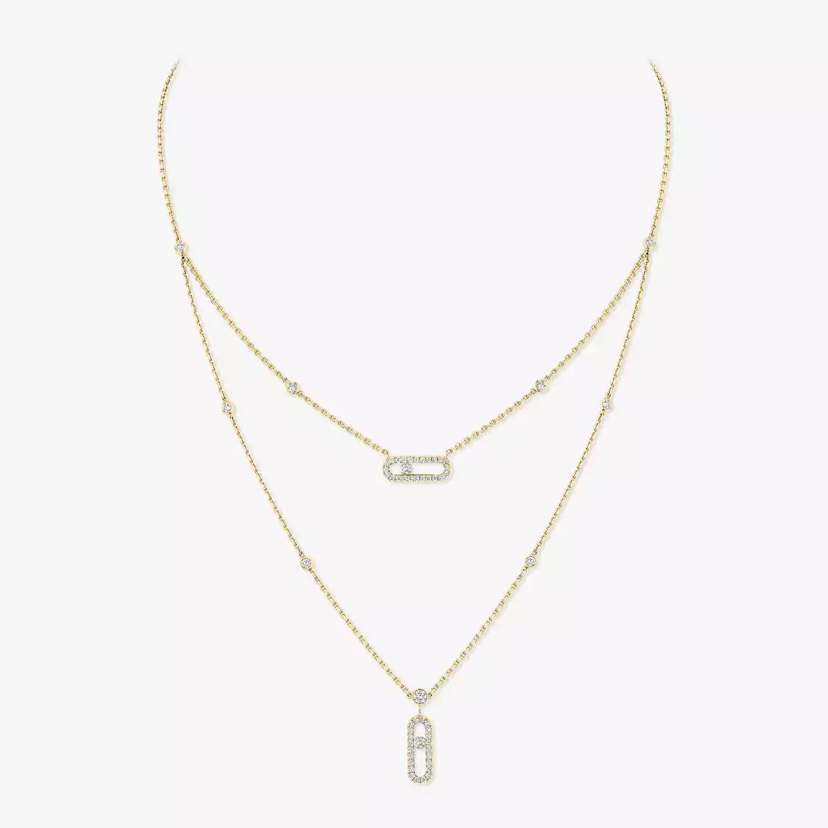 [Renovia Jewelry]2 Rows Rose Gold Diamond Pave_ Necklace Move Uno
