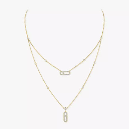 [Renovia Jewelry]2 Rows Rose Gold Diamond Pave_ Necklace Move Uno