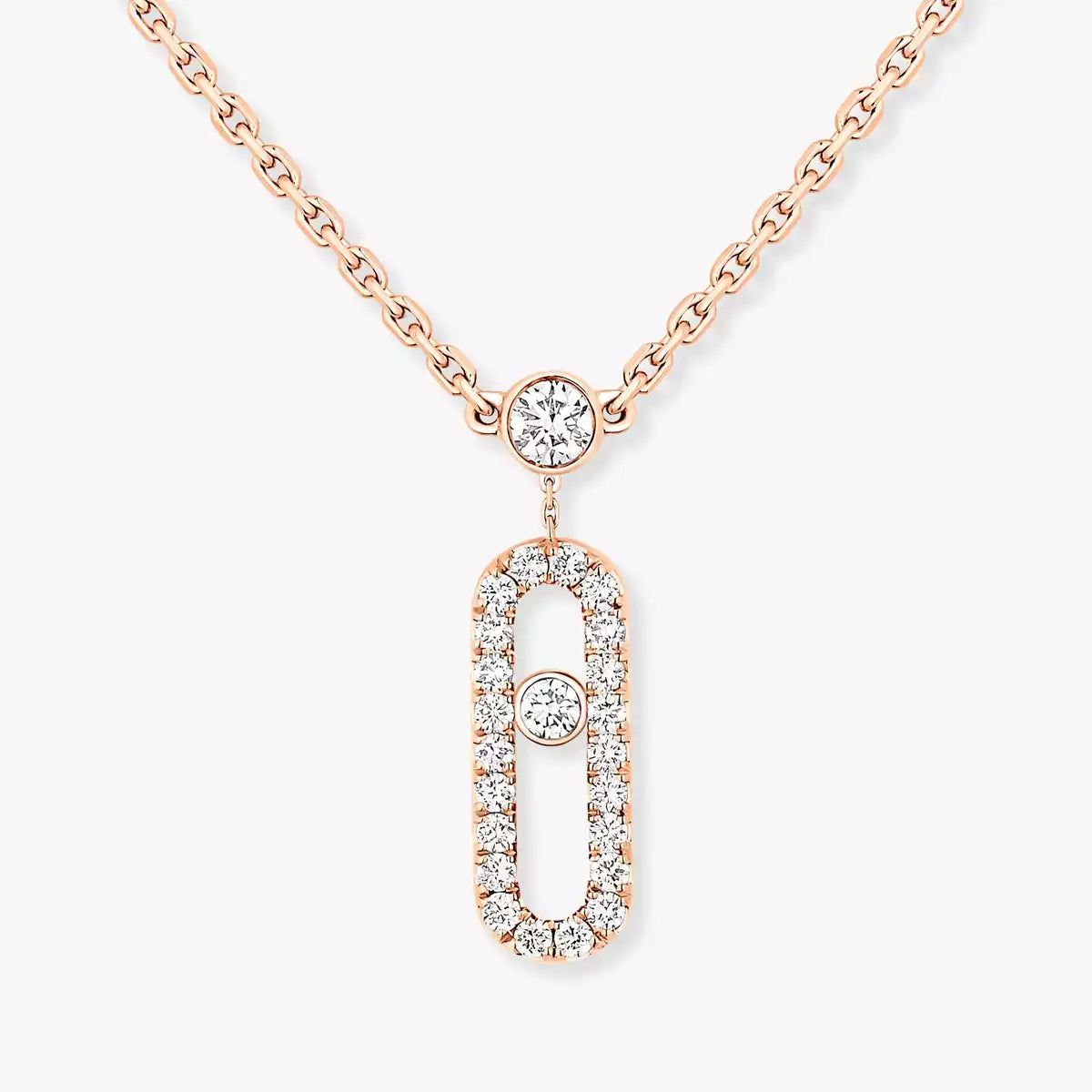 [Renovia Jewelry]2 Rows Rose Gold Diamond Pave_ Necklace Move Uno