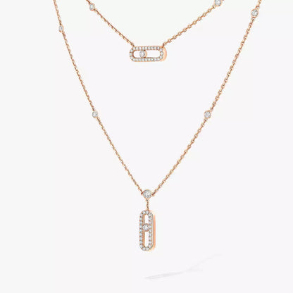 [Renovia Jewelry]2 Rows Rose Gold Diamond Pave_ Necklace Move Uno
