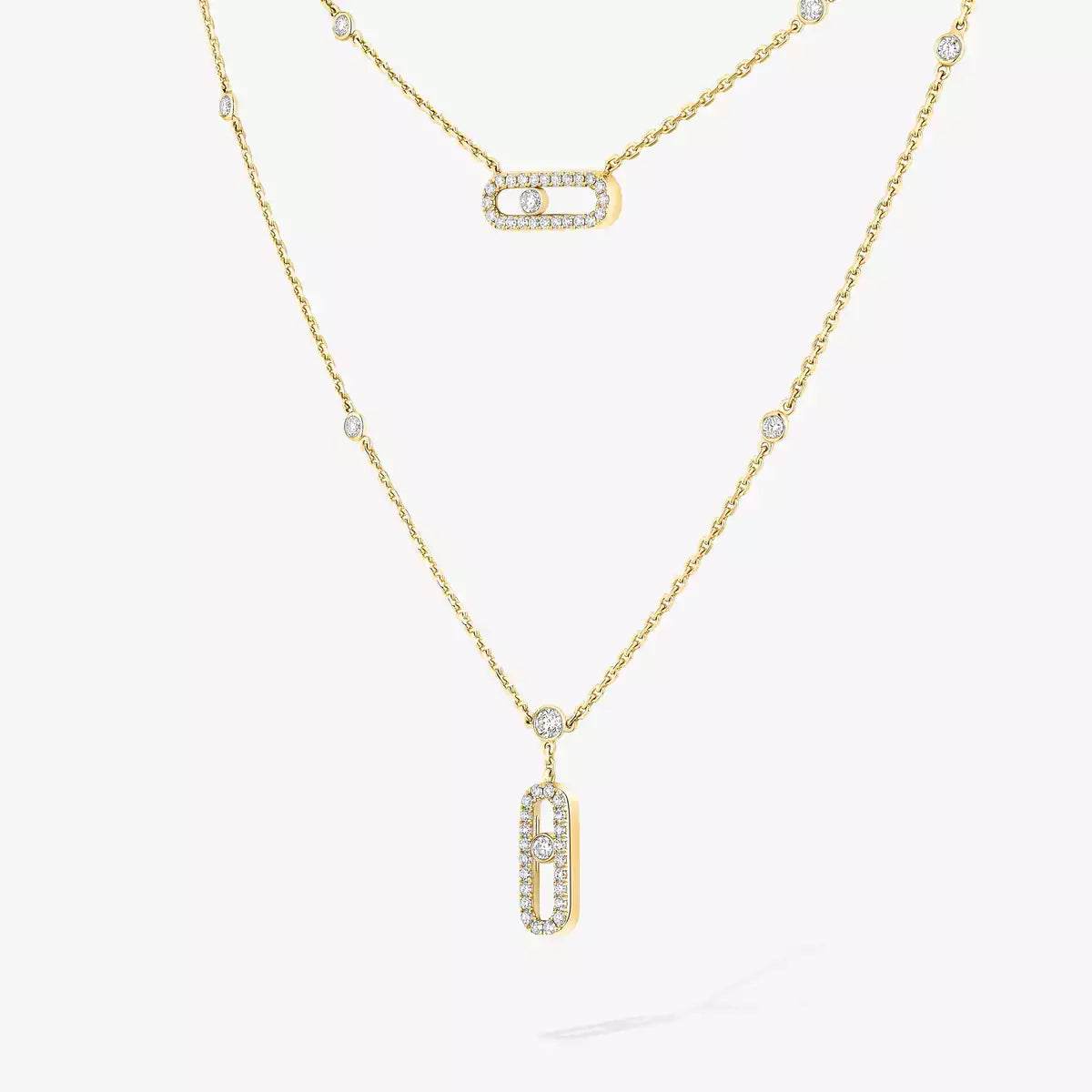 [Renovia Jewelry]2 Rows Rose Gold Diamond Pave_ Necklace Move Uno