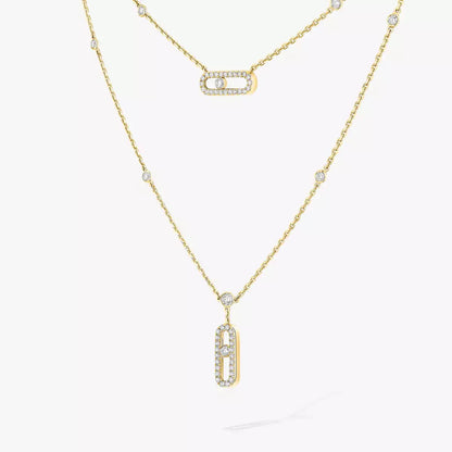 [Renovia Jewelry]2 Rows Rose Gold Diamond Pave_ Necklace Move Uno