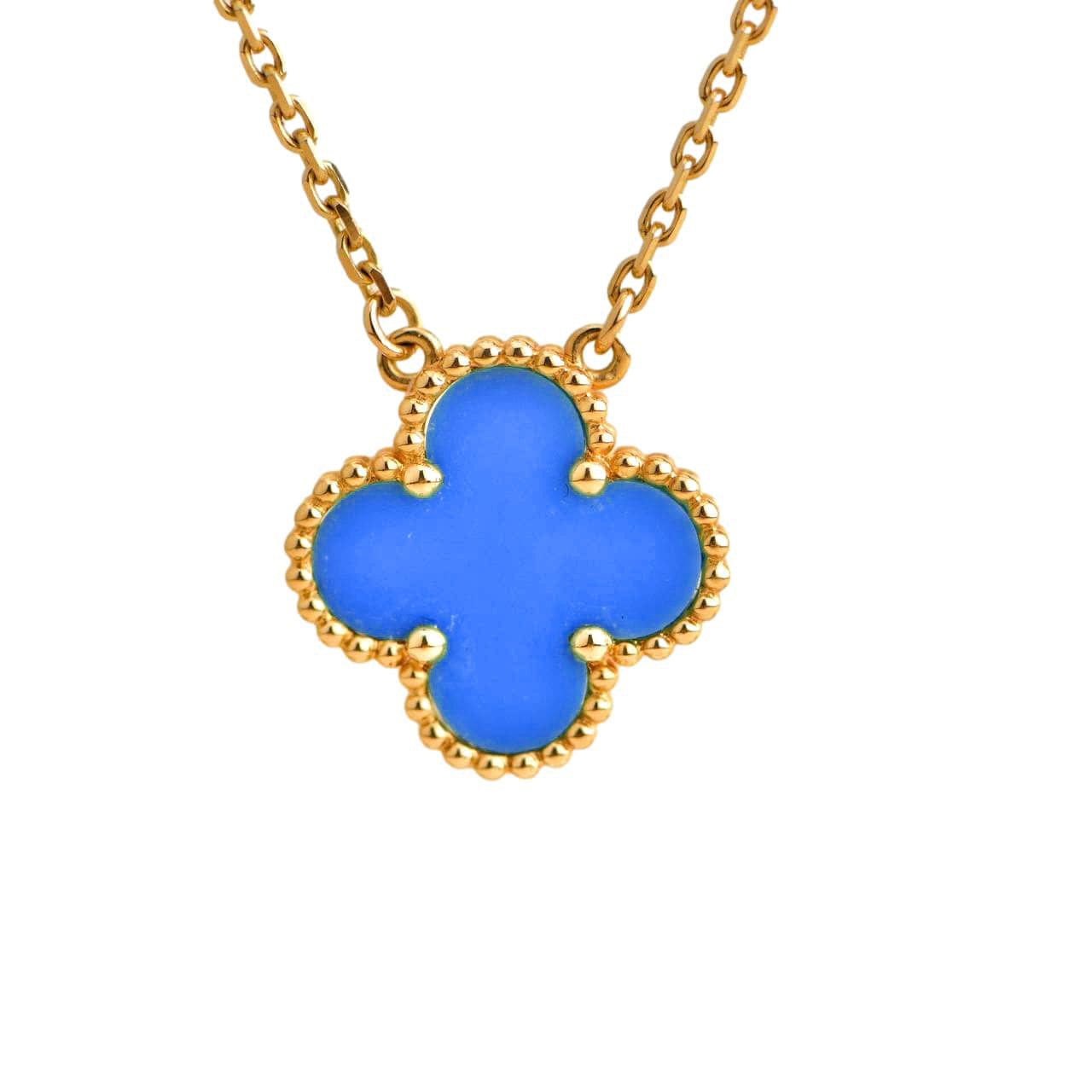[Renovia Jewelry]CLOVER 15MM BLUE AGATE NECKLACE