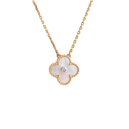 [Renovia Jewelry]CLOVER 15MM DIAMOND WHITE FRITILLARIA NECKLACE