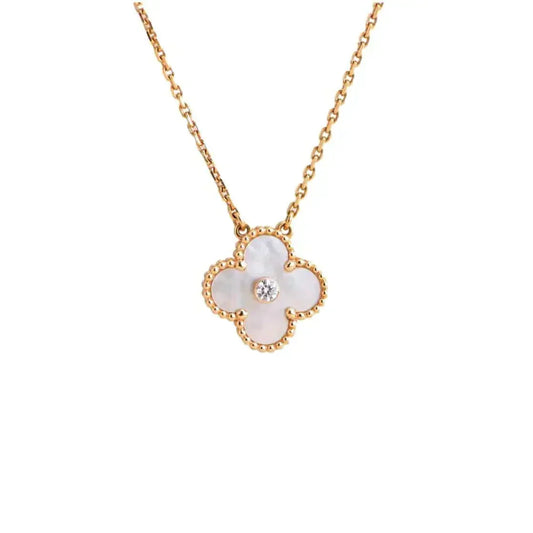 [Renovia Jewelry]CLOVER 15MM DIAMOND WHITE FRITILLARIA NECKLACE