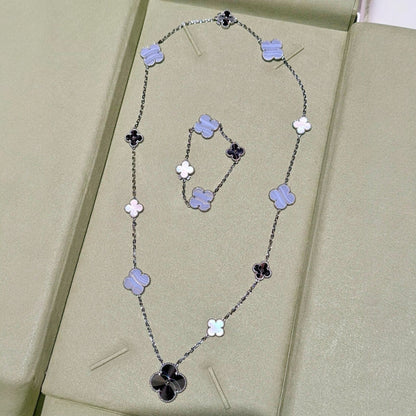 [Renovia Jewelry]DETACHABLE CLOVER 15(11+4) FLOWER SILVER NECKLACE SET