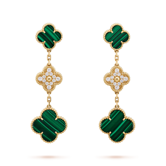 [Renovia Jewelry]CLOVER EARRINGS GOLD MALACHITE DIAMOND 3 MOTIF