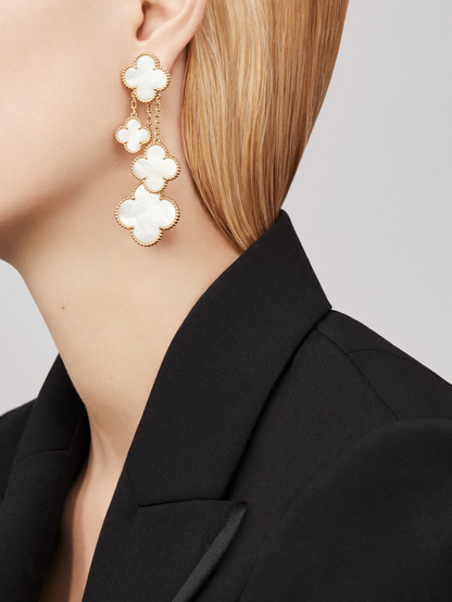 [Renovia Jewelry]CLOVER EARRINGS WHITE MOP 4 MOTIFS GOLD