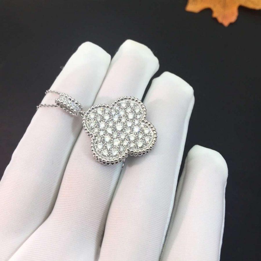 [Renovia Jewelry]CLOVER 25MM SILVER FULL DIAMOND BIG CLOVER NECKLACE